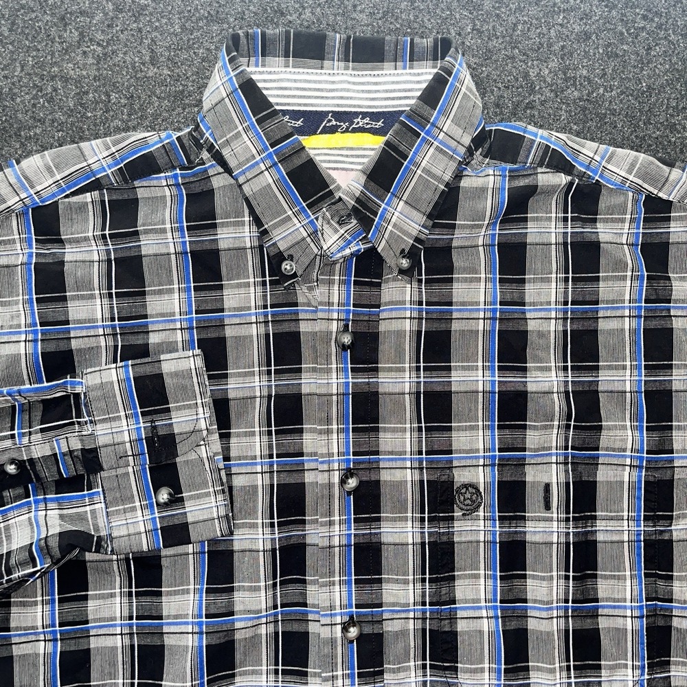 Wrangler‎ George Strait Long Sleeve Shirt Blue Black Plaid Western Mens M